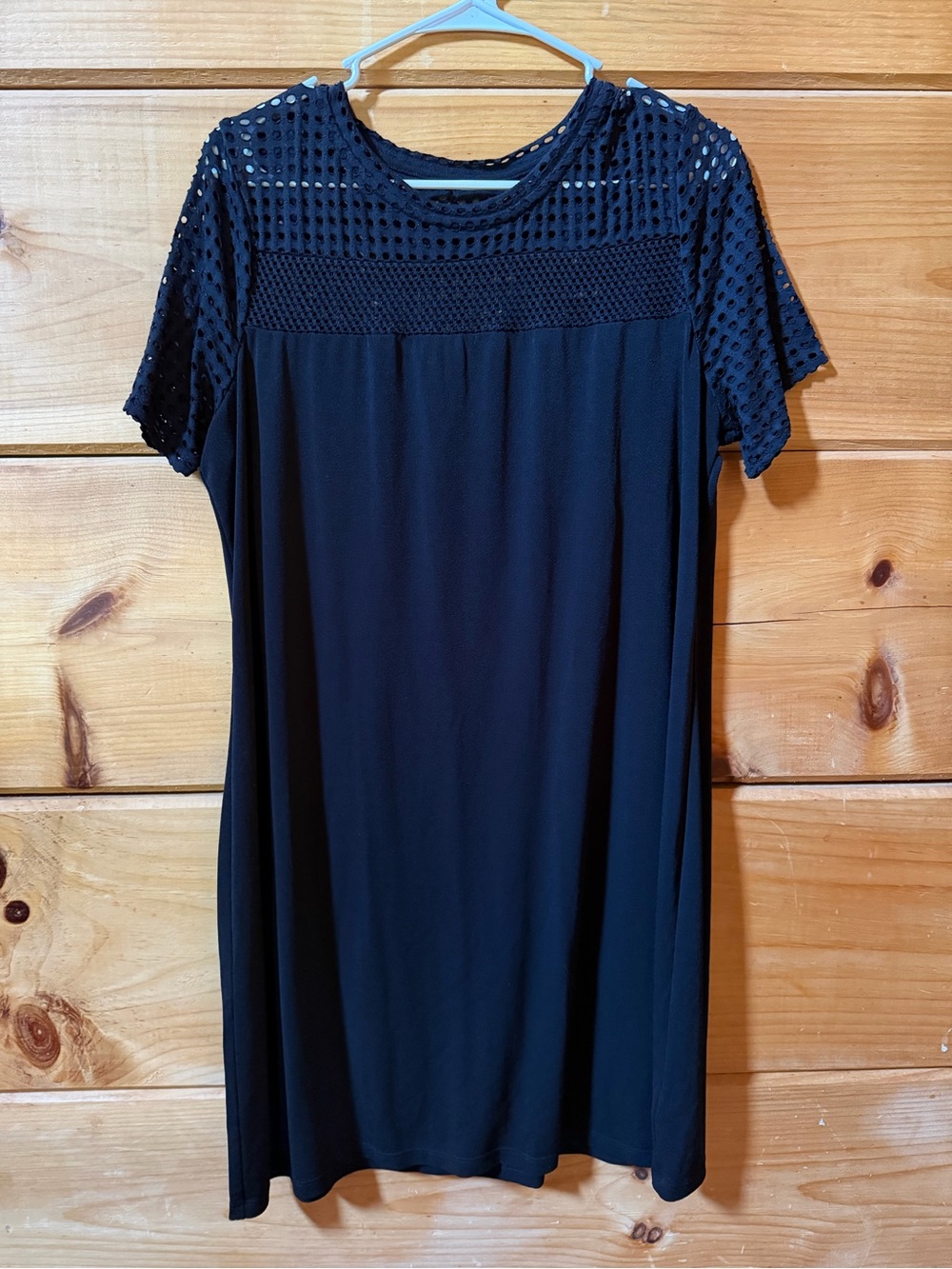 Michael Kors Black Midi Dress with Crochet Yoke